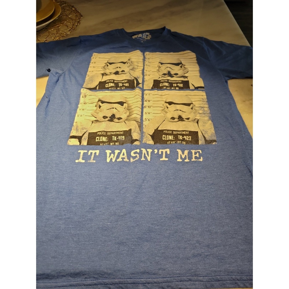 Star Wars Mens Stormtrooper Mugshot It Wasnt Me‎ Graphic T-Shirt Blue Medium
